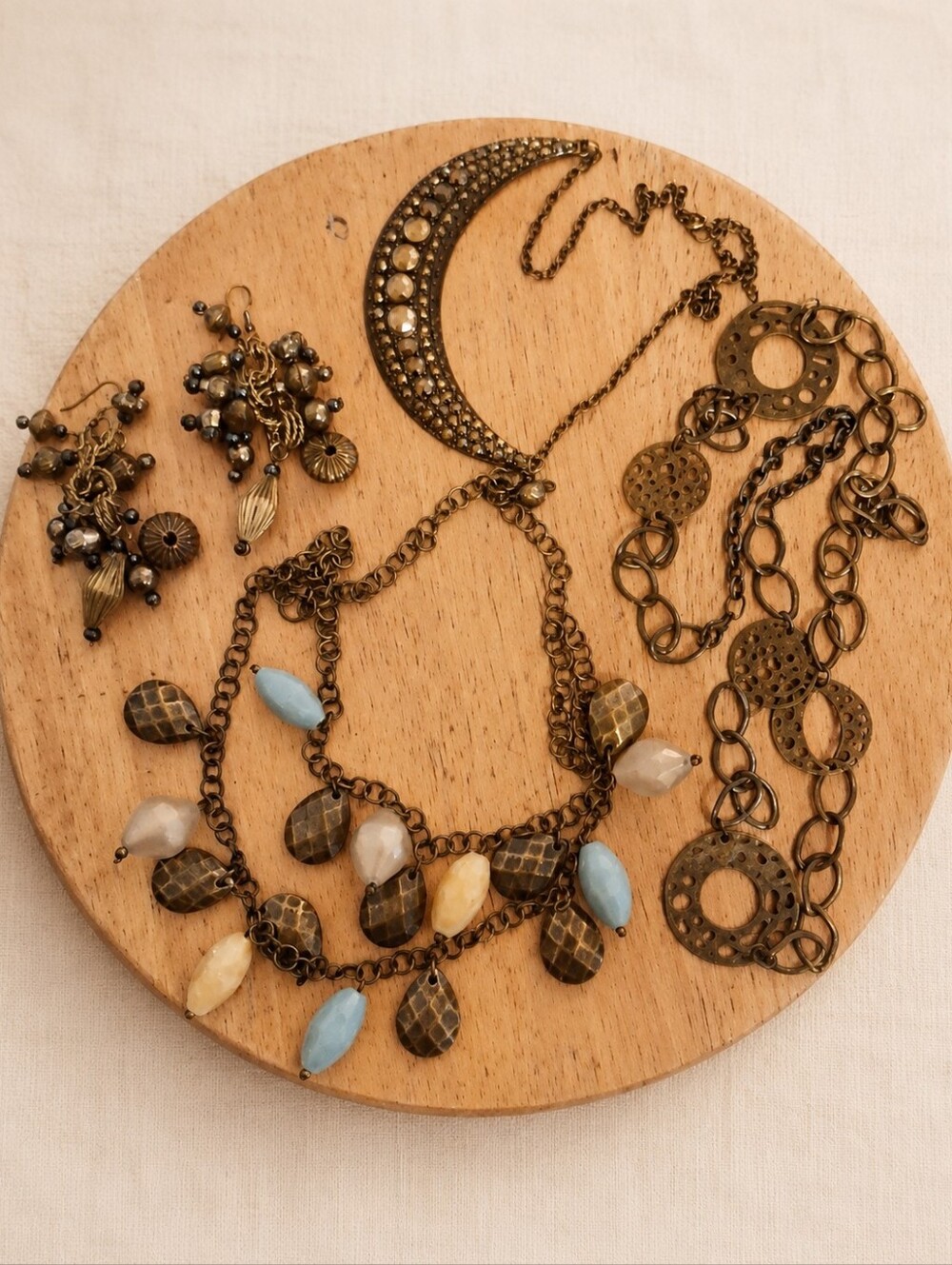 Curated Celestial Boho Jewelry Treasure Bowl Bundle Moon Necklace Earrings